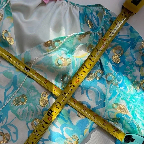 Lily Pulitzer silk tunic dress with blue floral and metallic pattern, spring! - Picture 9 of 10